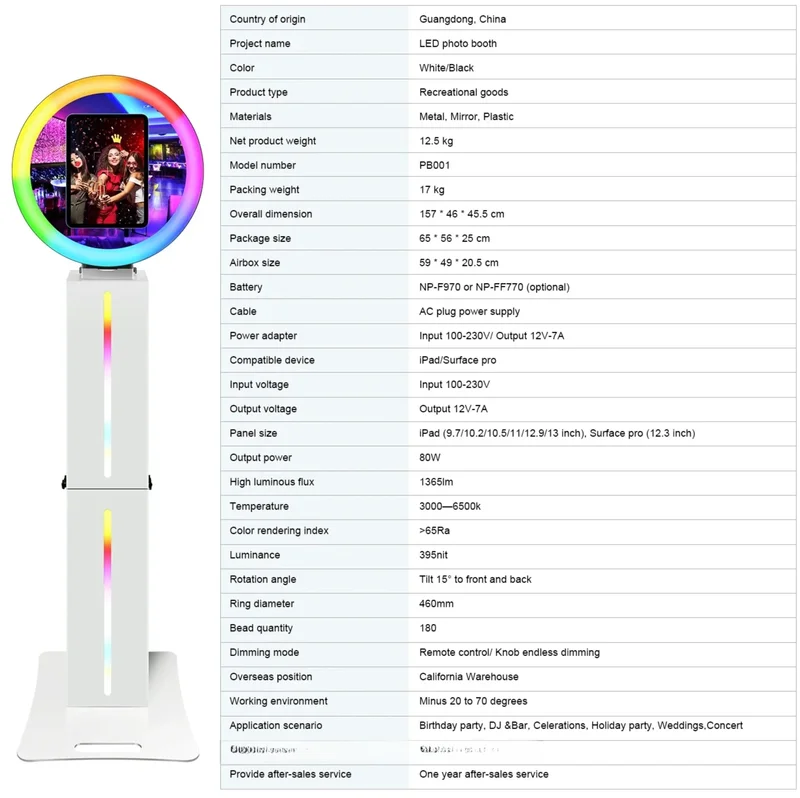 Portable LED Photo Booth for iPad 10.2-13 Inch Weddings & Events