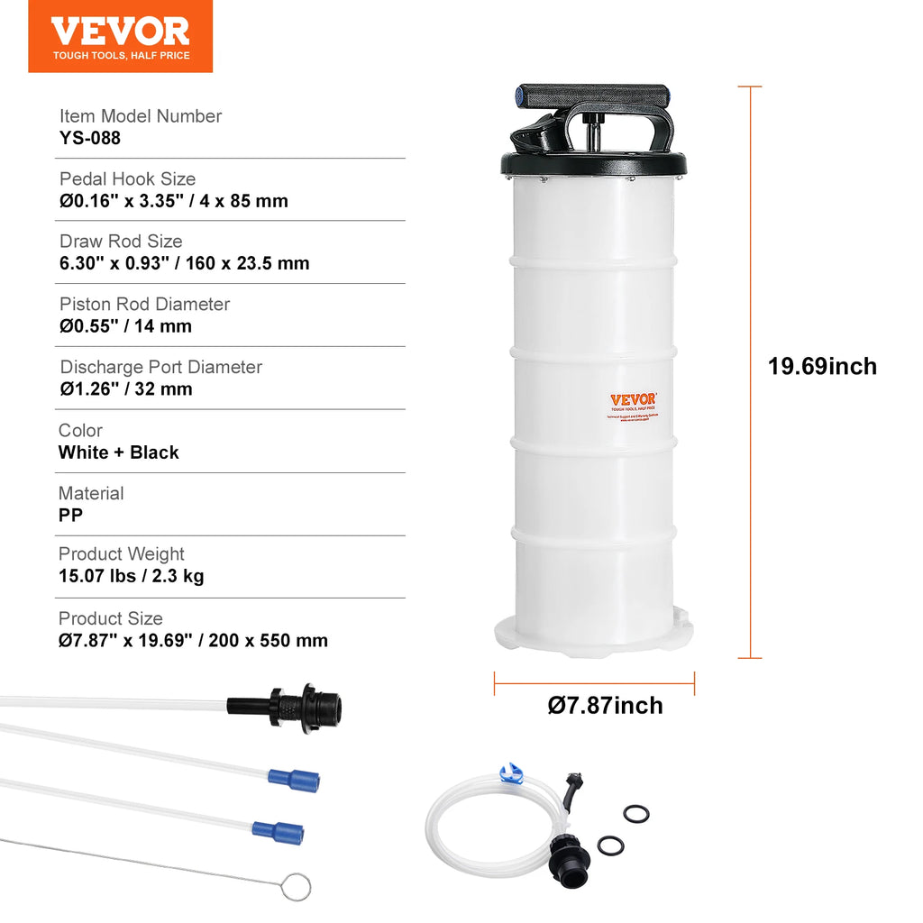 Manual Car Brake Fluid Extractor Pump with Hoses - 6.5L Oil Change Kit