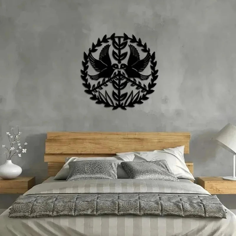 Metal Dove and Olive Branch Wall Art - Modern Home Decor Peace Sign