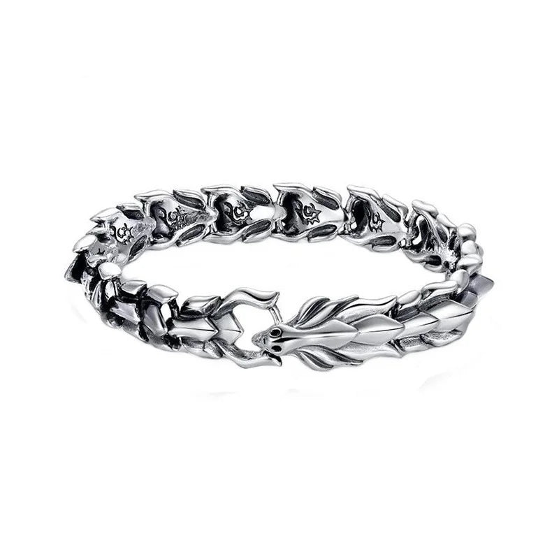 Men's Viking Dragon Bangle Bracelet Vintage Punk Metal Jewelry - 20cm