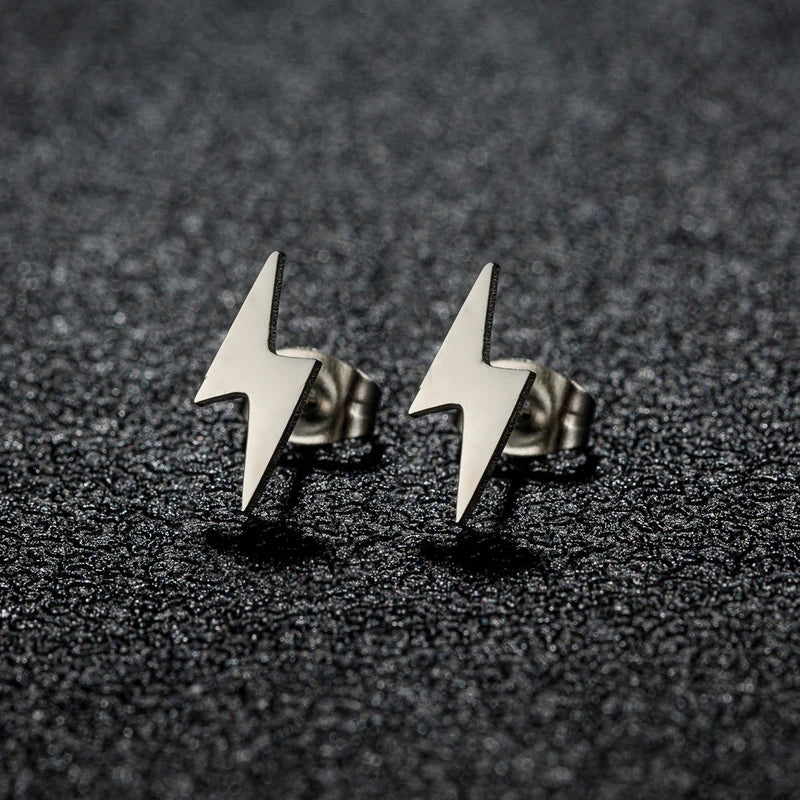 Stainless Steel Lightning Bolt Earrings for Men Women Punk Jewelry - Multiple Colors