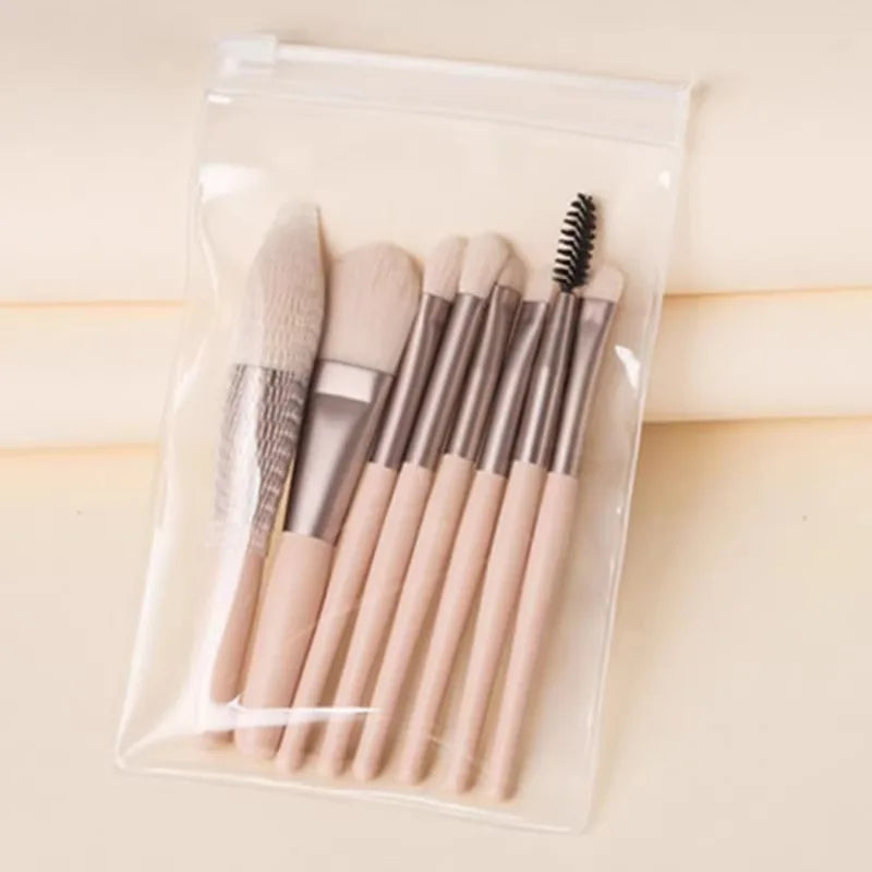 Mini Makeup Brush Set 8Pcs with Portable Handle - Perfect for Blush & Eyeshadow