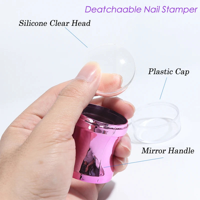 Mirror Nail Stamper Set with Silicone Transfer Templates for French Manicure DIY