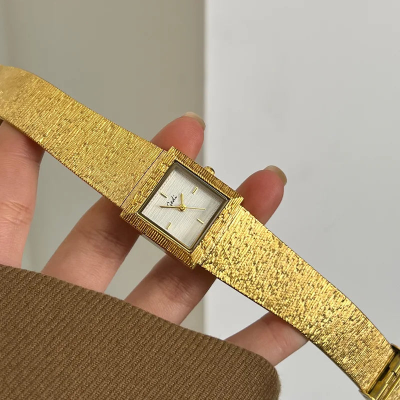 Luxury Women's Square Gold Watch - Retro Steel Strap, Quartz, Versatile Style