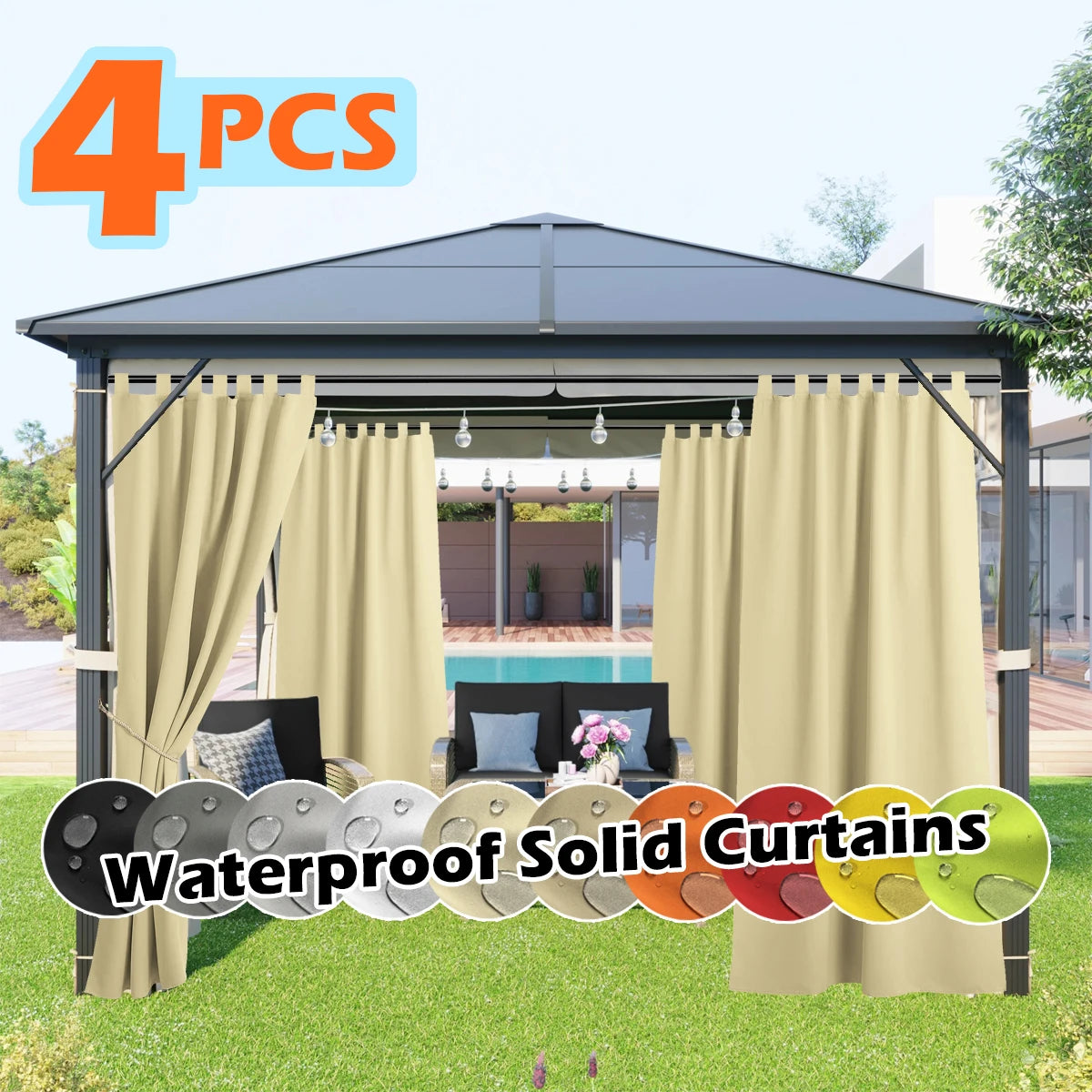 Outdoor Waterproof UV-Resistant Curtain Panels for Porch Pergola Gazebo
