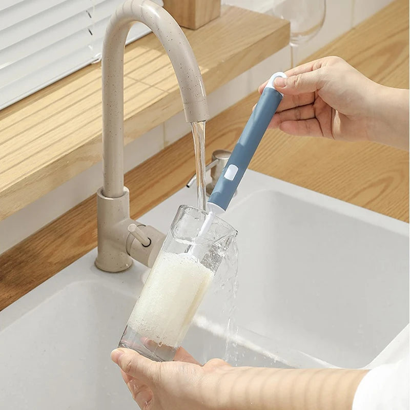 Removable Long Handle Sponge Bottle Brush for Glass and Stainless Steel Cleaning