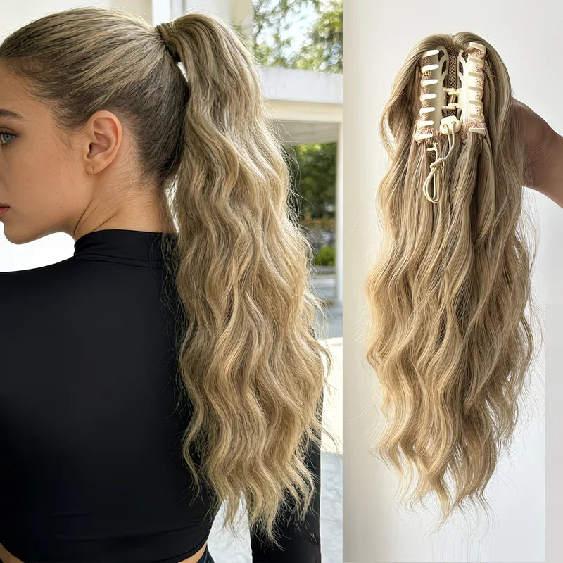 Water Wave Claw Hair Clip Extensions for Women - Messy, Fluffy, Heat-Resistant Ponytail Accessory