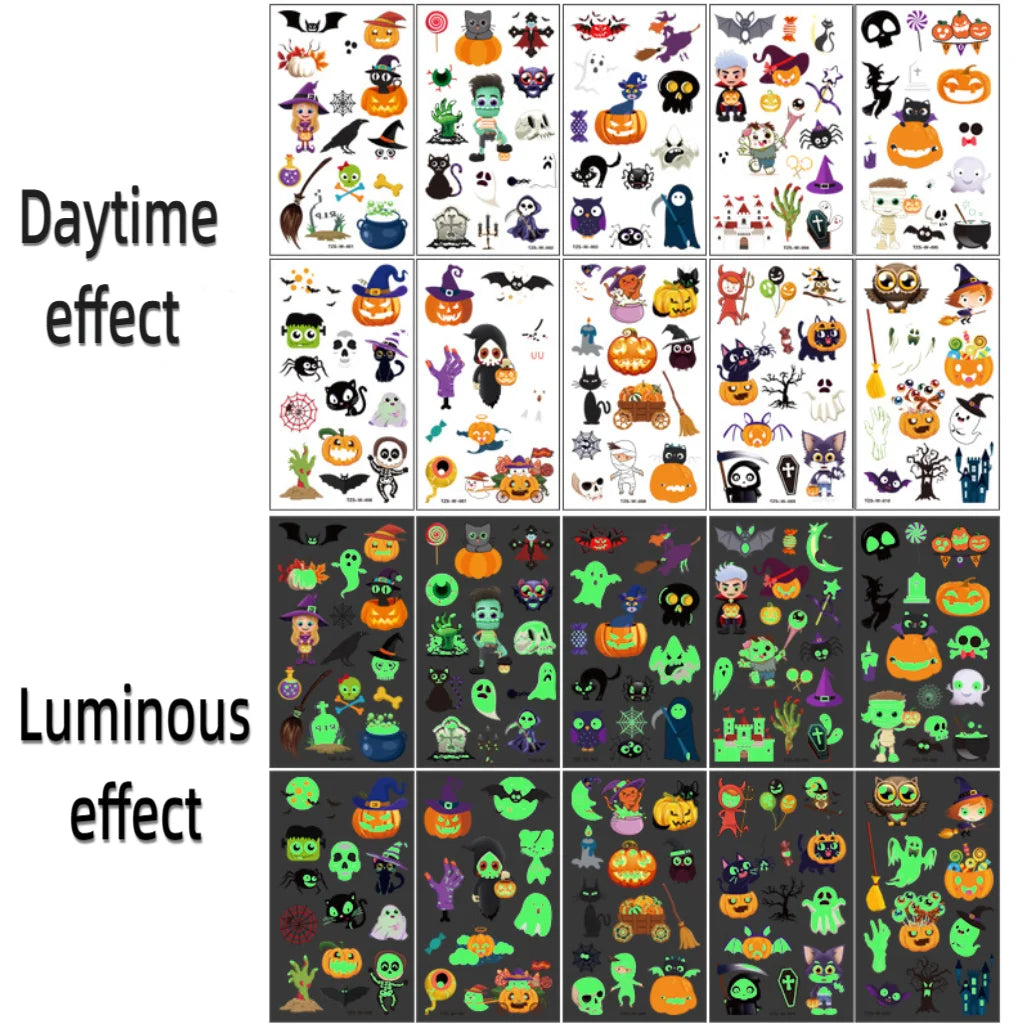 Halloween Luminous UV Glow Temporary Tattoos Stickers for Body & Face Party Accessory