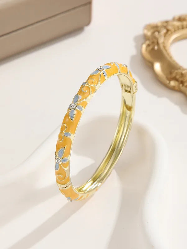 Colorful Floral Oil-Drip Four-Leaf Clover Bracelet for Women Ethnic Style Enamel Jewelry