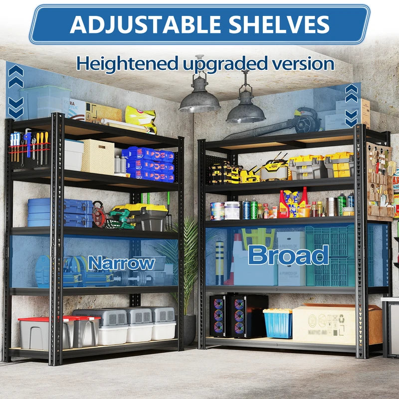 Heavy-Duty 5-Tier Adjustable Metal Shelving Unit with Pegboard System for Basement Garage Warehouse