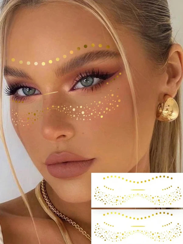 Gold Face Paint & Body Art Stickers Waterproof Party Makeup Decorations