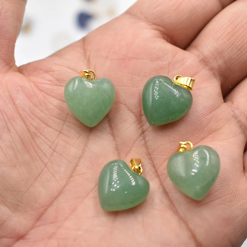 Natural Stone Heart Charms for Jewelry Making 15mm Lot of 30