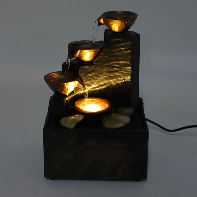 USB Water Fountain Decor with LED Lights for Office and Home