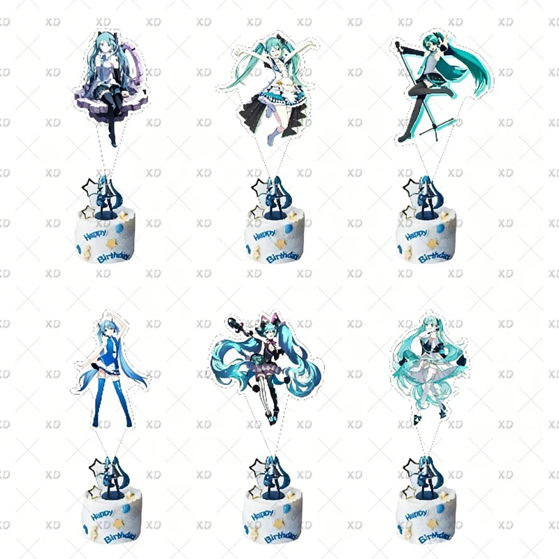Cartoon Hatsune Miku Birthday Party Decoration Banner Balloon Set Cake Toppers Background Kid Gift