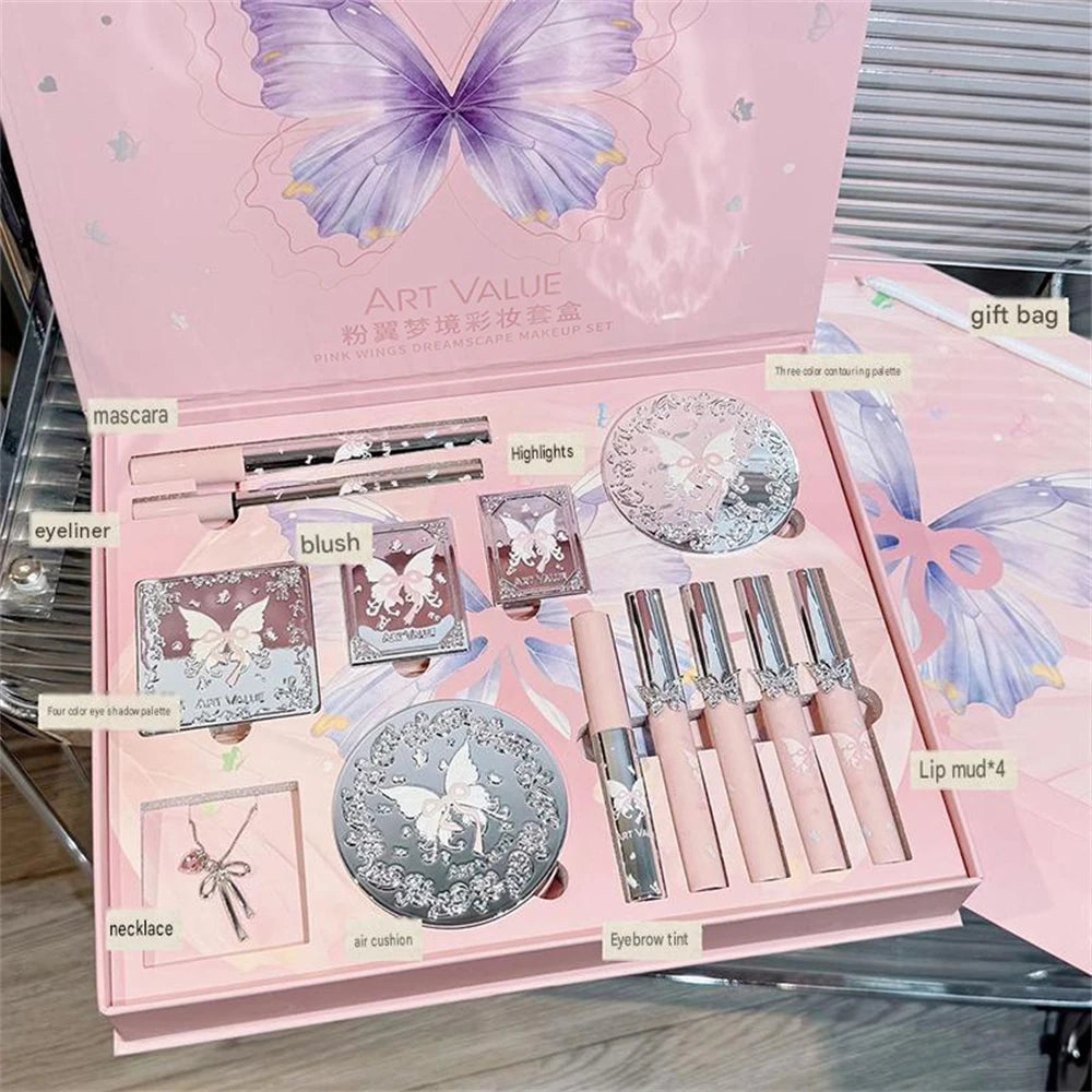 Full Face Makeup Kit with Eyeshadow Blush Highlighter Lip Contour & Necklace