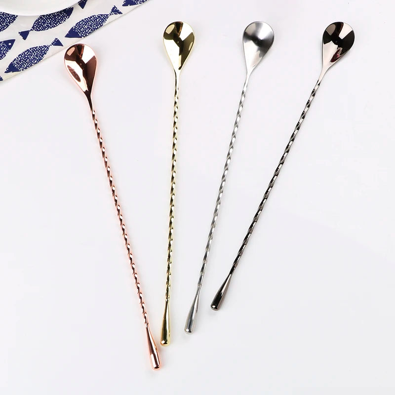 Stainless Steel Cocktail Mixing Spoon 30/40cm Bar Stirrer Teardrop Spiral Pattern