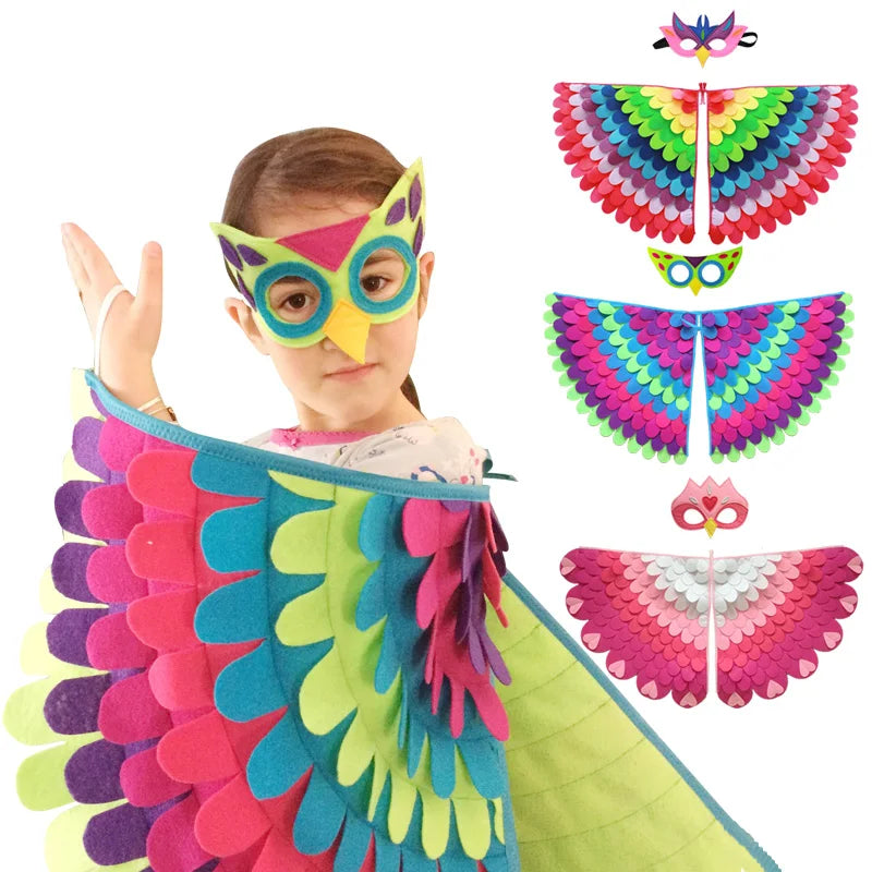 Kids Bird Costume Felt Wings with Mask for Halloween & Cosplay - Adjustable Size