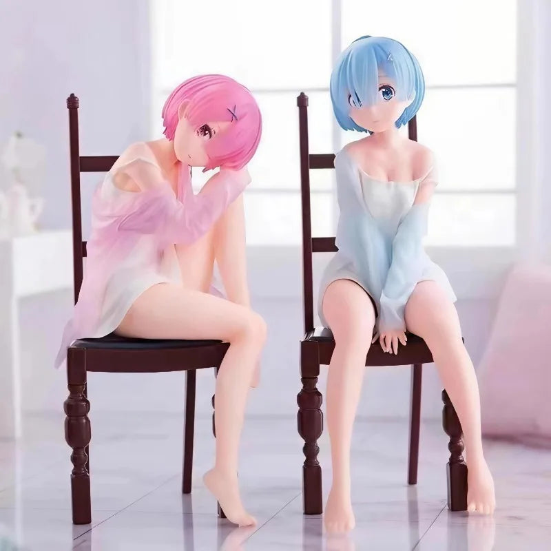 Re:Zero Rem Ram Sitting on Chair PVC Action Figure Collectible Anime Toy