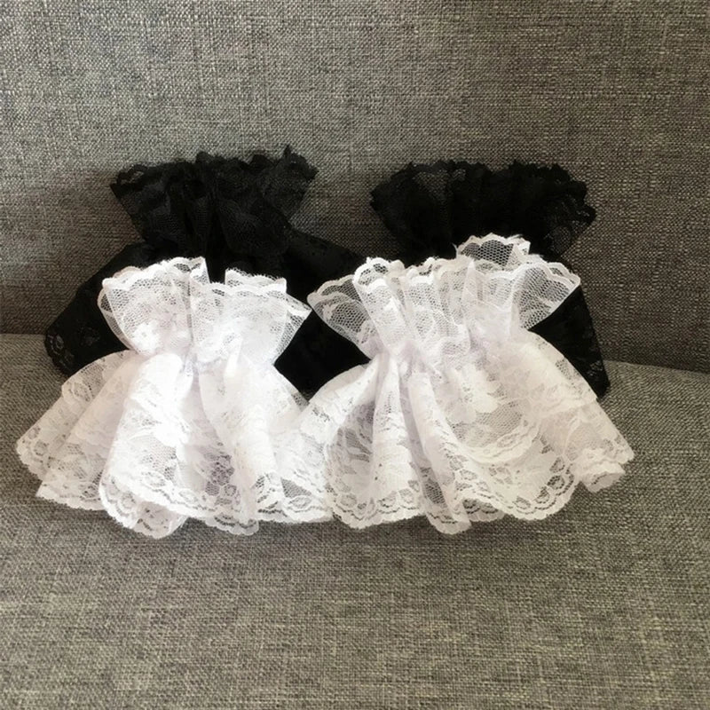 Elegant Lace Wrist Cuffs - Ruffled Floral Short Gloves for Women & Girls