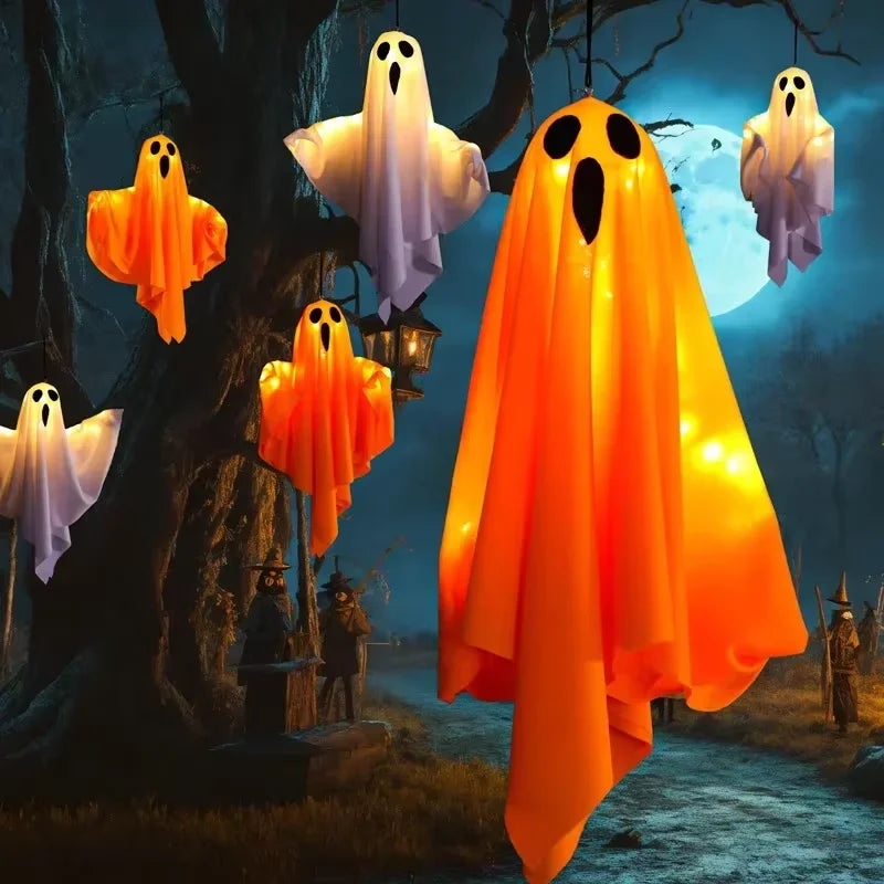 Halloween Glowing White Ghost LED Hanging Decor Waterproof Indoor Outdoor Spooky Prop