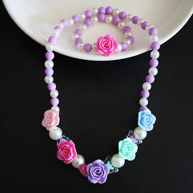 Children's Necklace Bow Tie Princess Costume Flower Rainbow Seastar Jewelry Set