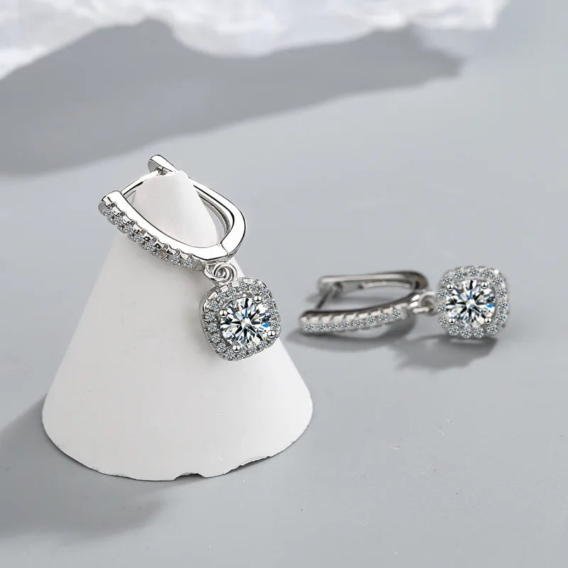 2CT Moissanite Hoop Earrings for Women Sterling Silver Dainty Dangle Jewelry