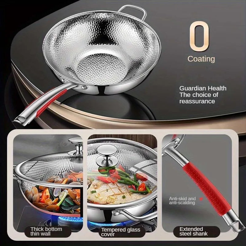 Stainless Steel Round Bottom Wok Nonstick Pan for Induction Cooking Household Stir-Frying