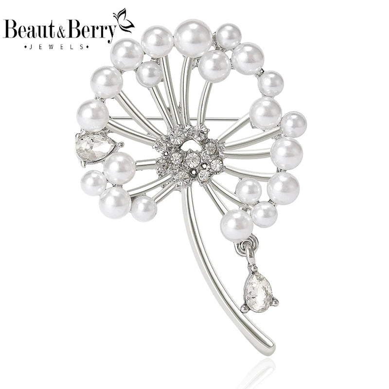 Rhinestone Dandelion Brooch for Women Pearl Plant Pins Casual Party Jewelry