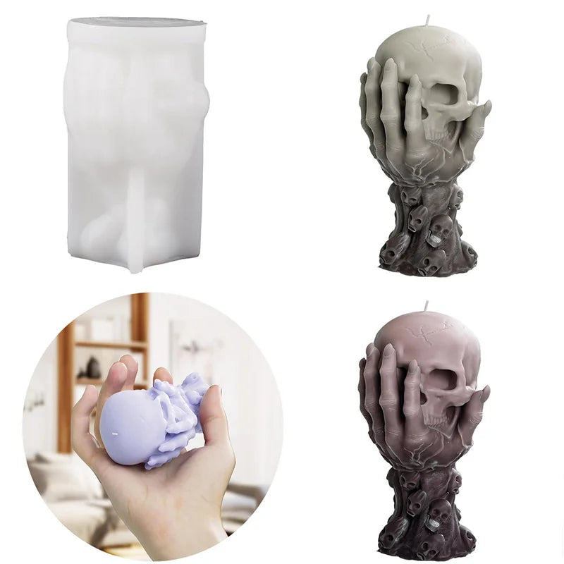 Halloween Skull Candle Silicone Mold Set for Resin & Plaster Crafts