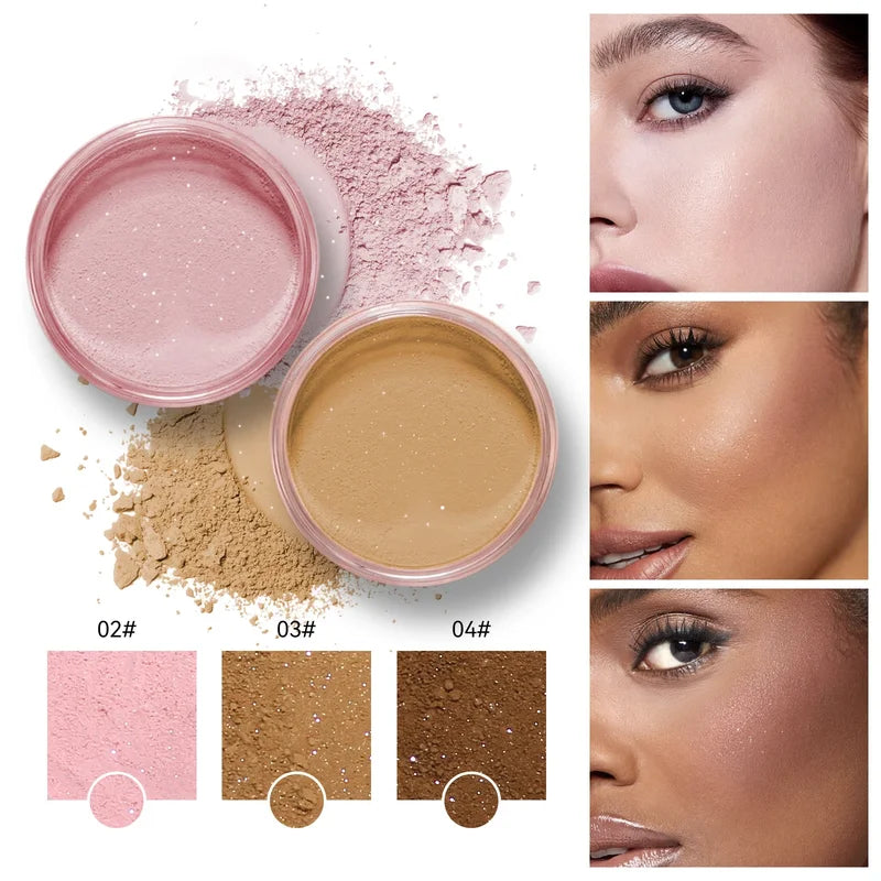 Long Lasting Oil Control Glitter Setting Powder with 4 Colors - Natural Matte Finish
