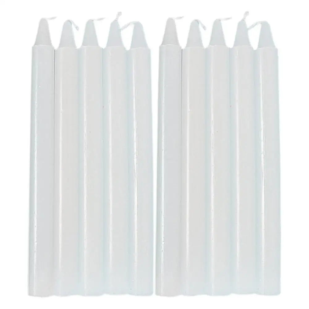 Set of 10 Unscented Paraffin Taper Candles 16cm for Weddings & Emergency Use