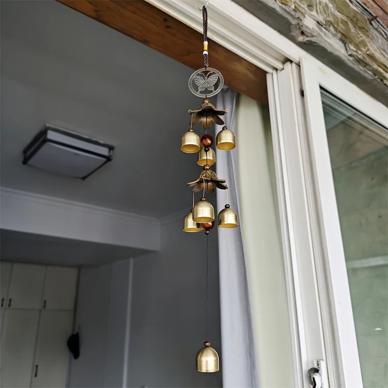 Double Metal Bell Pendant Wind Chime Brass Hanging Decor for Home Patio Wall