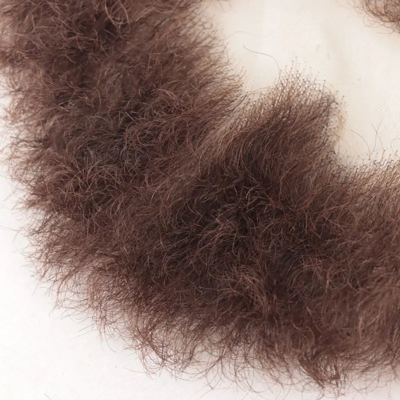 Realistic Fake Beard for Men - Brown Curly Facial Hair with Lace Edge