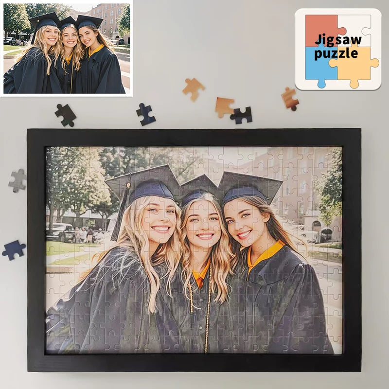 Custom Wooden Jigsaw Puzzles with Graduation Photo Frames - Personalized Gift Set