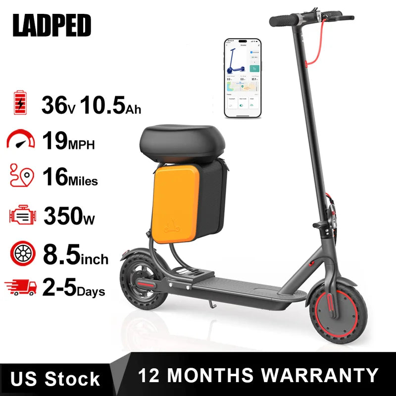 Electric Scooter 8.5'' with Seat & Removable Storage Box 350W Motor 19MPH