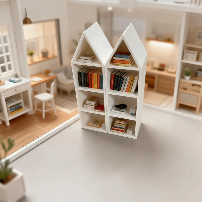Miniature Bookshelf Model House Decor Set for Scene Decoration - 2 Pieces