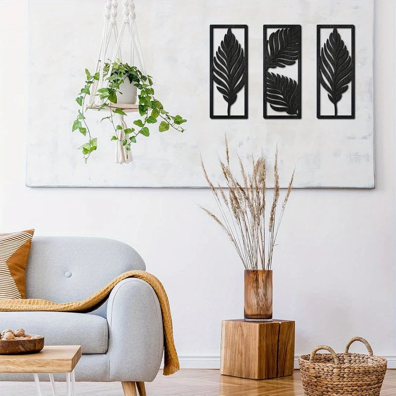 14-inch Wooden Leaf Wall Decor Set - Bohemian Tropical Style, Indoor & Outdoor Hanging