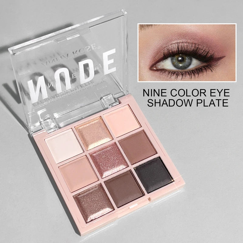 9-Color Eyeshadow Palette with Glitter & Matte Shades - Daily, Student-Friendly Makeup