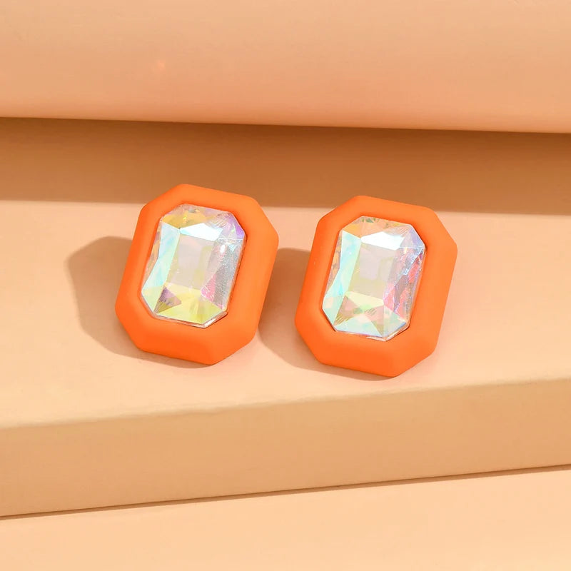 Square Geometric Stud Earrings for Women Colorful Rhinestone Jewelry - Party & Fashion