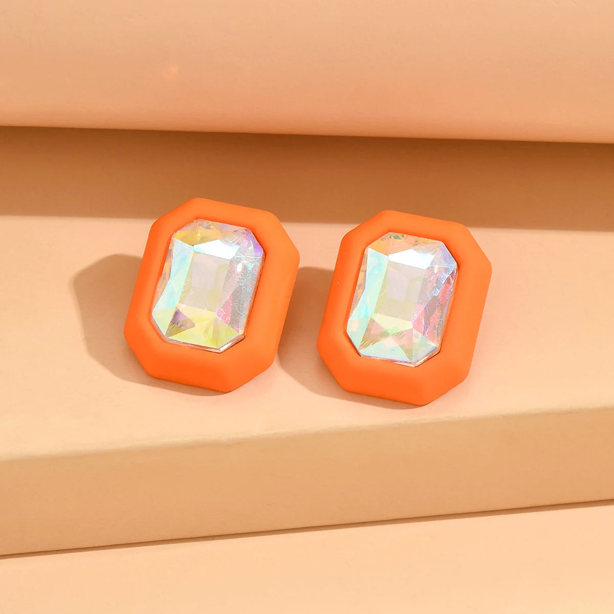 Square Geometric Stud Earrings for Women Colorful Rhinestone Jewelry - Party & Fashion