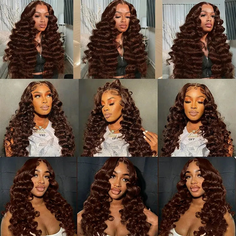 Deep Wave Chocolate Brown 13x4 HD Lace Front Wig 34 Inch Human Hair with 250% Density