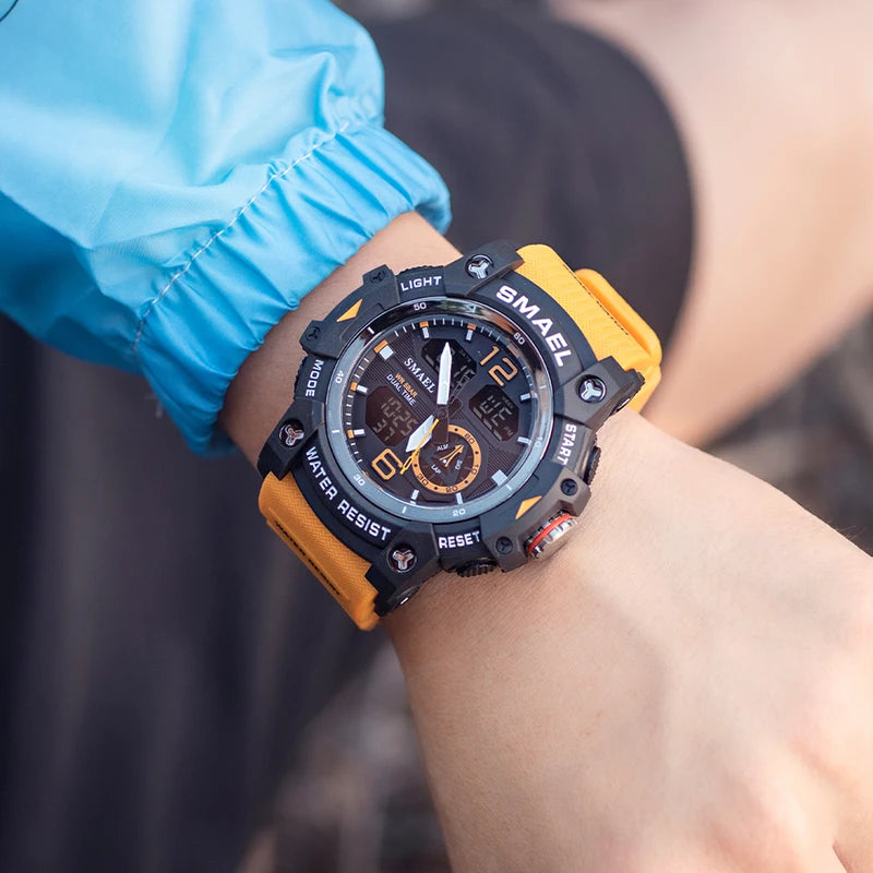 Digital Sport Watch Men Waterproof LED Dual Time Alarm Chronograph