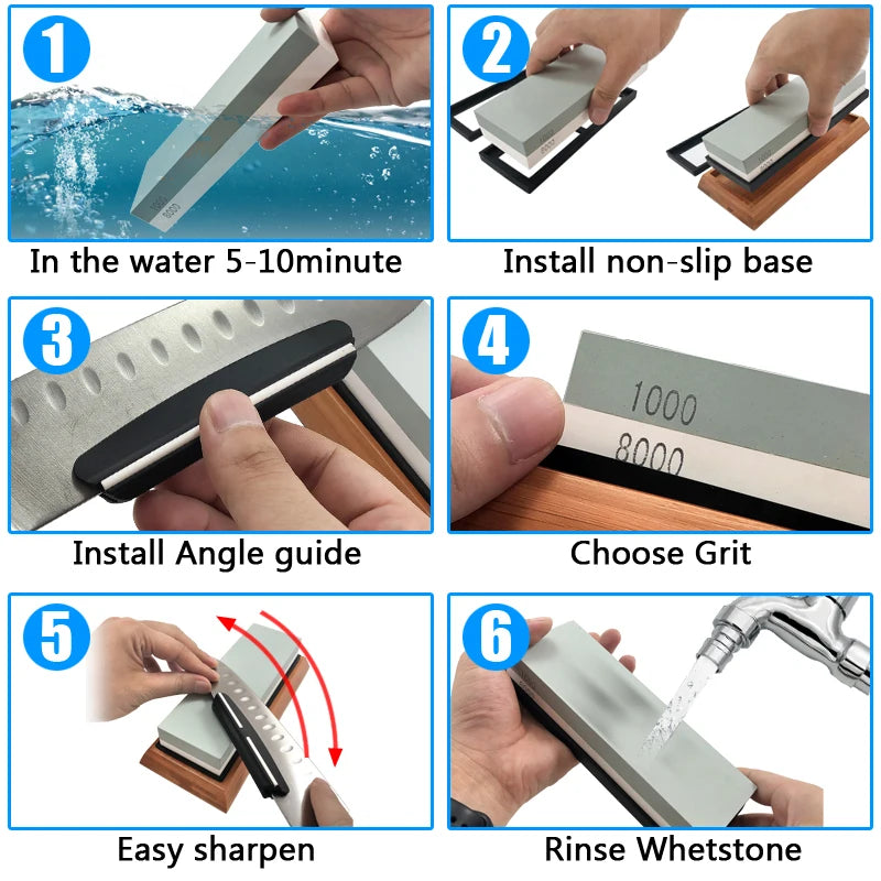 2in1 Knife Sharpening Stone Set with Double-Sided Whetstone and Non-Slip Base