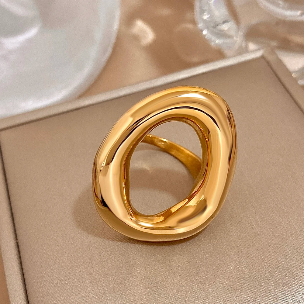 Minimalist Stainless Steel Chunky Ring for Women - Geometric Large Size Waterproof Jewelry