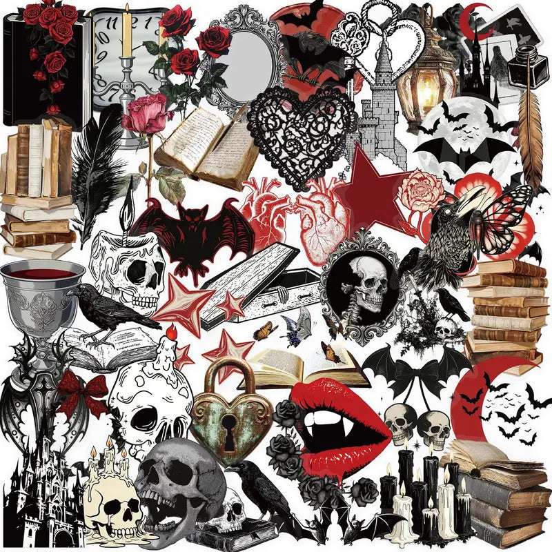 50pcs Gothic Horror Theme Waterproof Decals for Phones, Helmets, Bicycles & More