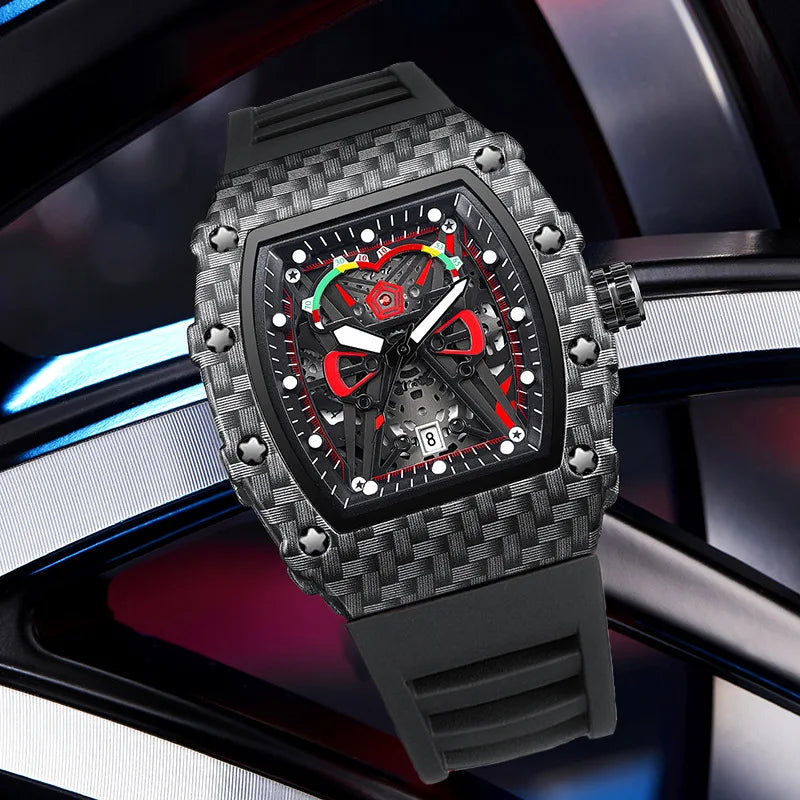 Men's Waterproof Glow Watch with Personalized Silicone Wine Barrel Design