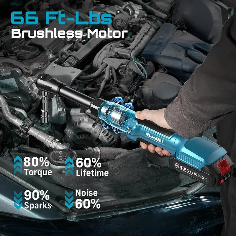 Cordless Electric Wrench 3/8 Inch 66 Ft-lb Torque 21V Battery Pack