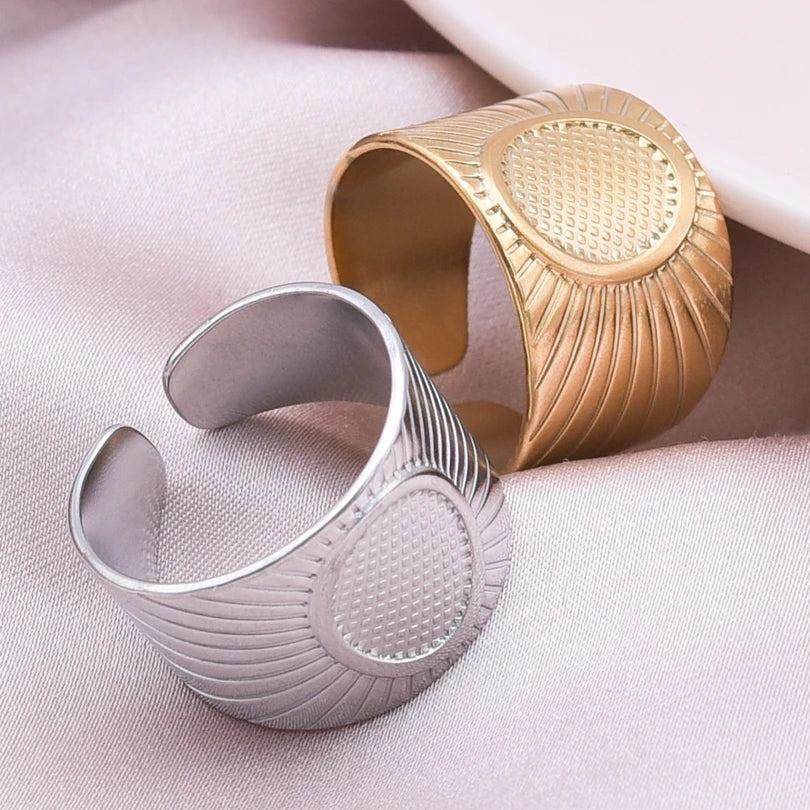 Assorted Irregular Minimalist Chunky Open Finger Rings - Stainless Steel Jewelry Set