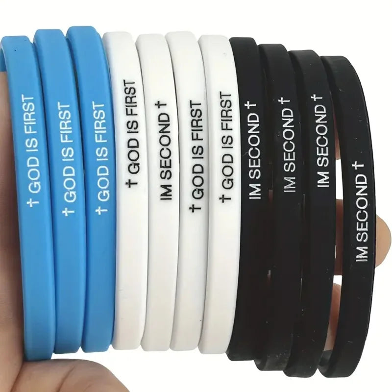 Mens Black White Silicone Bracelets with Cross Symbol - Minimalist Spiritual Wristbands, Durable Gift Set
