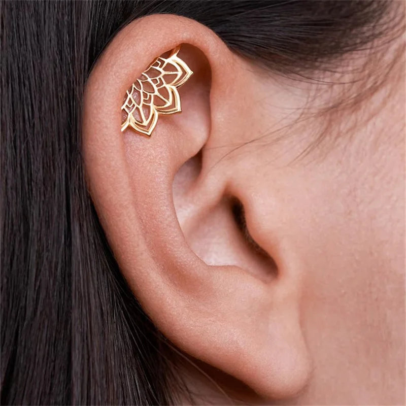 Sterling Silver Lotus Earrings with 18K Gold Plating for Women - Minimalist Jewelry